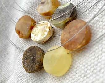 Collar de ámbar, collar de ámbar natural con dos caras, pulido y sin pulir.