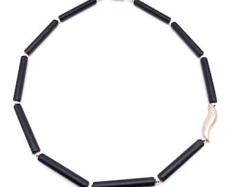 Collar de ámbar, collar de ámbar negro mate, plata de ley