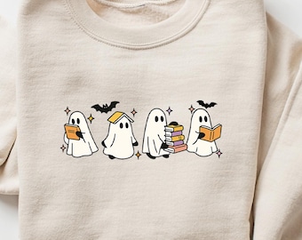 Ghost Reading Books Sweatshirt, Books Lover Halloween Gift, Cute Little Ghost Shirt, Spooky Season, Bookish Ghost, Ghost Coffee Shirt