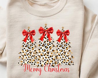 Christmas Tree Leopard Sweatshirt, Christmas Sweatshirt, Christmas Leopard Shirt, Christmas Gift, Christmas Tree Sweatshirt, Christmas Gift
