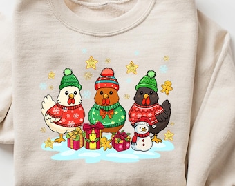 Christmas Chicken Sweatshirt, Funny Christmas Shirt, Chicken Lover Gift, Chicken Holiday Shirts, Womens Holiday Sweaters, Christmas Crewneck