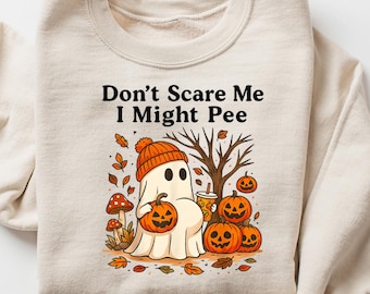 Don't Scare Me I Might Pee Funny Halloween Pregnant Ghost T-Shirt, First Time Mom Gift, pregnancy reveal, halloween pregnancy announcement