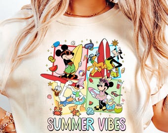 Retro Disney Summer Vibes Shirt, Mickey And Friends Summer Shirt, Family Summer Vacation Shirt, Disneyland Trip Shirt, Disney Beach Shirt