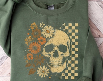Halloween Floral Skull Shirt, Flower Skull Skeleton Shirt, Halloween Skull Tee, Skull T-Shirt, Floral Skull T-Shirt, Gothic Halloween Shirt