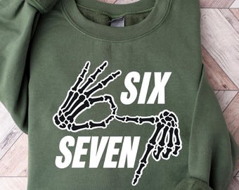 6 7 Meme Sweatshirt, Funny Skeleton Hands Tee, Halloween Couples Shirt, Trendy Shirt, Six Seven T-shirt, 67 Couples Tee