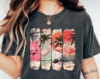 Flamingo T-Shirt, Summer Shirt, Beach Shirt, Summer Flamingo Shirt, Summer Vacation Shirt, Girls Trip Shirt, Retro Flamingo Shirts