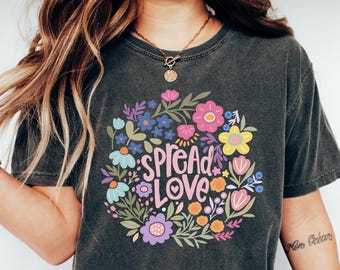 Spread Love Boho Floral Shirt, Kind Retro Flower Shirt, Inspiration Women Shirt, Aesthetic Floral Kindness Tee, Gift for her, Floral Shirt