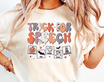 Speech Therapy Shirt, Trick Or Speech Halloween, SLP Halloween Shirt, AAC Halloween, Speech Therapist, Spooky SLP, Language Pathologist Gift