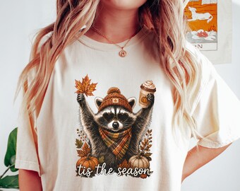 Fall Raccoon Pumpkin Latte Shirt, Comfort Tis The Season Raccoon Shirt, Funny Fall Vibes Shirt, Cute Autumn Animal Shirt
