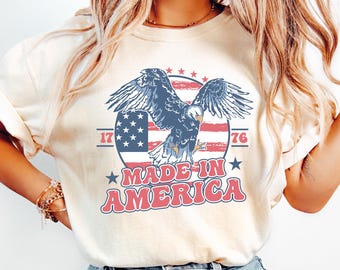 Made In America Flag Shirt, Retro Patriotic Bald Eagle 4th Of July Summer Outfit, Happy Fourth of July, 4th of July Retro Shirt