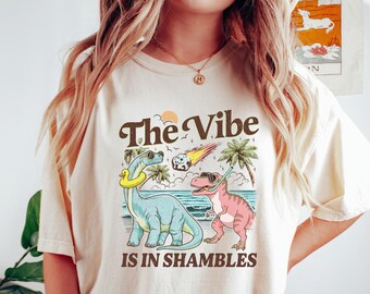 Dinosaur Beach Vibe Shirt, Retro Summer Tee, Funny Dinosaur Tee, Mental Health Humor Shirt, Trendy Cute Gift Idea