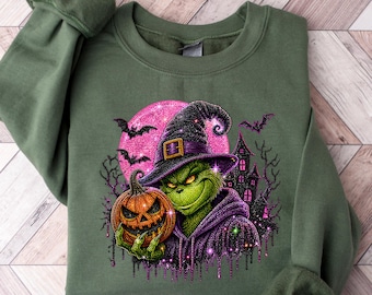Grinch Halloween Sweatshirt, Witch Grinch Pumpkin Halloween Gift, Halloween Grinch Shirt, Halloween Family Gift, Witchy Halloween Shirt
