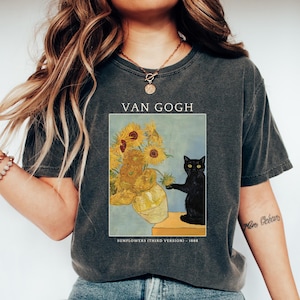 Van Gogh Cat Comfort Shirt, Van Gogh Irises Cat Tshirt, Black Cat tee, Funny Cat shirt, Ladies Shirts, Funny Gift Idea