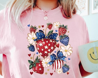 America Vibes Strawberries T-shirt, 4th of July Shirt, Strawberry American Shirt, Independence Day 2025 Sweatshirt, American Flag Shirt