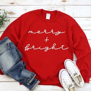 Merry and Bright | Christmas Sweatshirt for Women | Soft Women Christmas Sweatshirt | Christmas Party Sweatshirt, Merry Christmas Sweatshirt