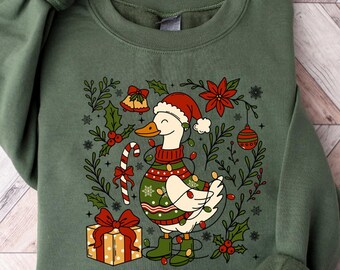 Floral Boho Christmas Silly Goose Sweatshirt, Silly Goose Holiday Sweatshirt, Silly Goose Xmas Gift, Christmas Goose Sweatshirt