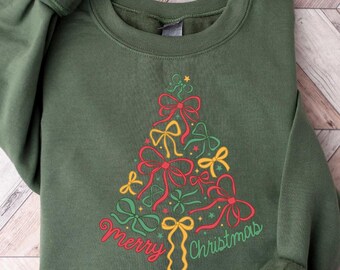Coquette Bow Christmas Tree Sweatshirt, Christmas Tree Shirt, Christmas Cake Sweatshirt, Christmas Tree Cake Shirt, Christmas Shirt