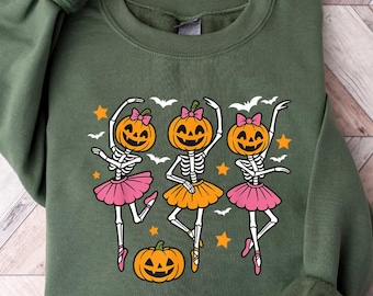 Dancing Skeleton Halloween Shirt, Pumpkin Halloween Shirt, Pumpkin Skeleton Shirt, Spooky Season, Womens Halloween Gift, Fall Graphic Tee
