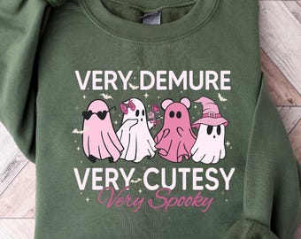 Very Demure Very Cutesy Very Spooky Sweatshirt, Women autumn Sweater, Halloween Party, Ghost Halloween Sweatshirt, Fall Cute Ghost Sweater