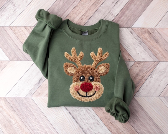 Christmas Sweatshirt, Cute Reindeer Christmas Shirt, Christmas Holiday Shirt, Santa Shirt, Reindeer Shirt, Winter Crewneck