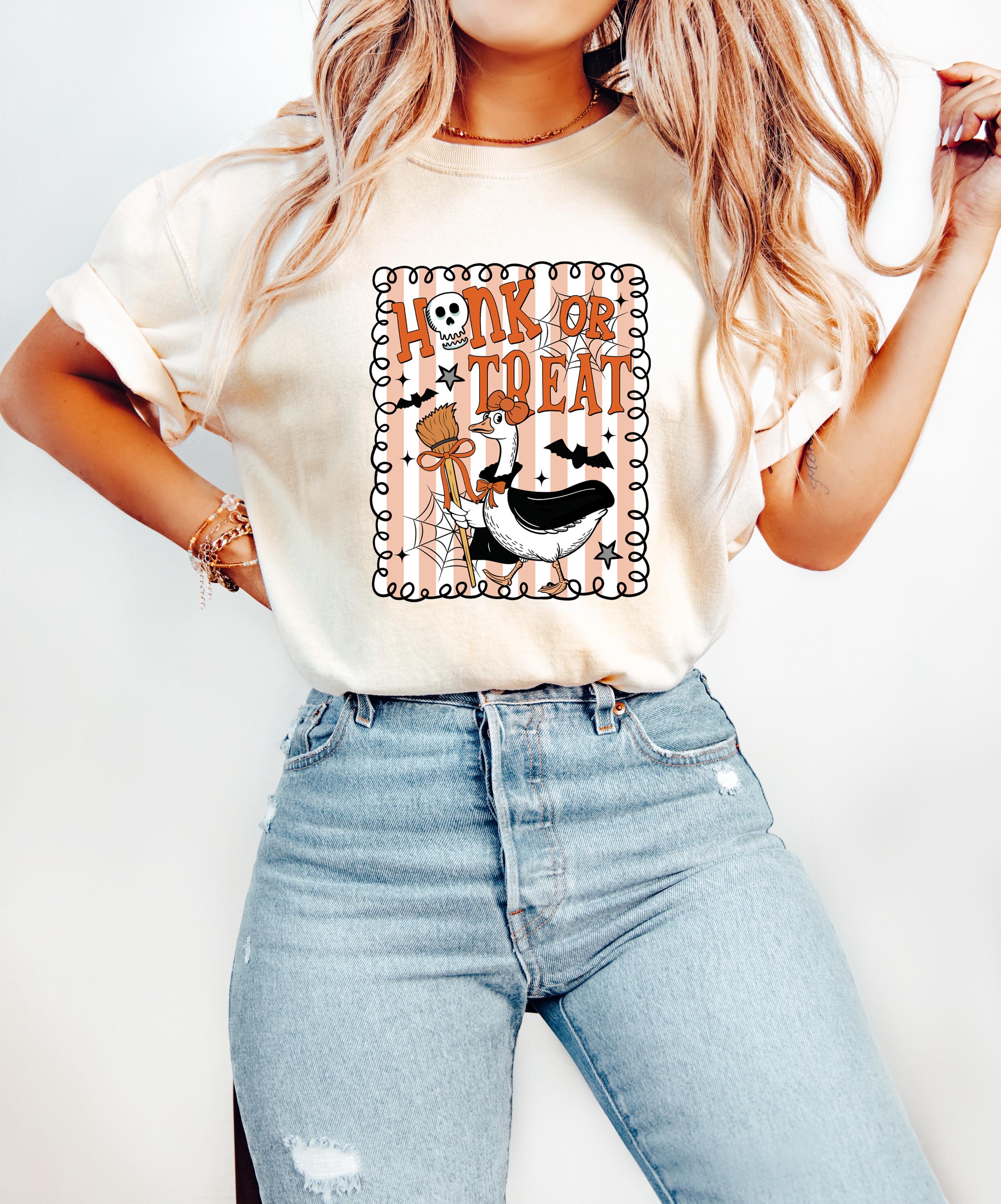 Honk or Treat Shirt, Goose Halloween Sweater, Spooky Season Sweatshirt, Silly Goose Shirt, Funny Halloween Sweater, Witch Goose T-Shirt