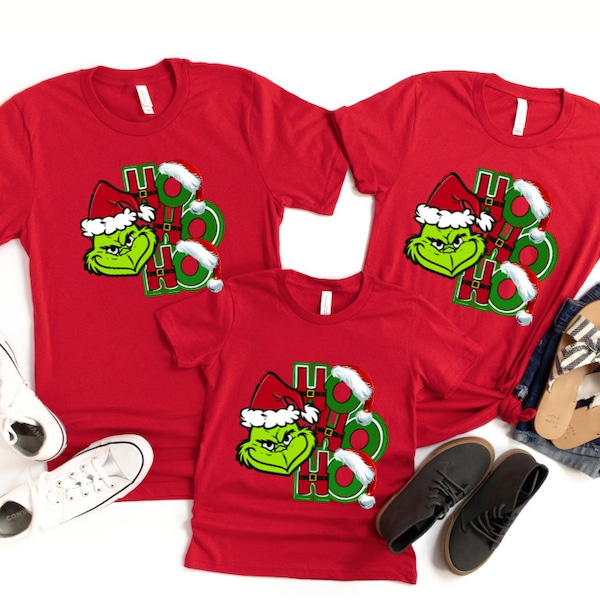 Chemise de Noël Grinch, chemise joyeux Noël, t-shirt de Noël assorti, chemise familiale assortie, chemise Grinch Ho Ho Ho, cadeau de Noël,