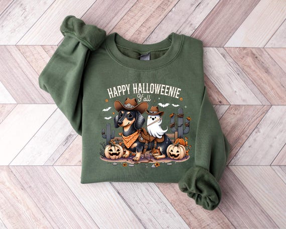 Happy Halloweenie Sweatshirt, Cute Halloween Shirt, Dachshund Ghost T Shirt, Halloween Dog Shirt, Spooky Season Shirt, Dog Lover Gift,