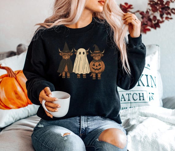 Halloween Cow Comfort Sweatshirt, Ghost Cows Sweatshirt, Cow Lovers Shirt, Fall Shirt, Spooky Cow Sweater, Halloween Sweater
