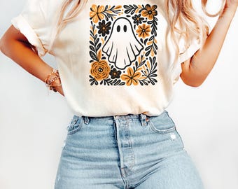 Cute Floral Ghost Tshirt, Spooky Cute, Ghost Shirt, Flowers Ghost, Retro Halloween Shirt, Spring Ghost Shirt, Cottagecore Halloween Tee