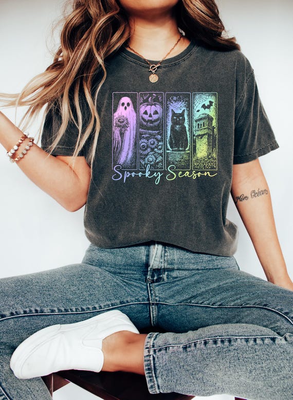 Halloween Spooky Season Shirt, Halloween Ghost Neon Shirt, Halloween Sweatshirt, Spooky Season tee, Girly Coquette, Halloween Mama