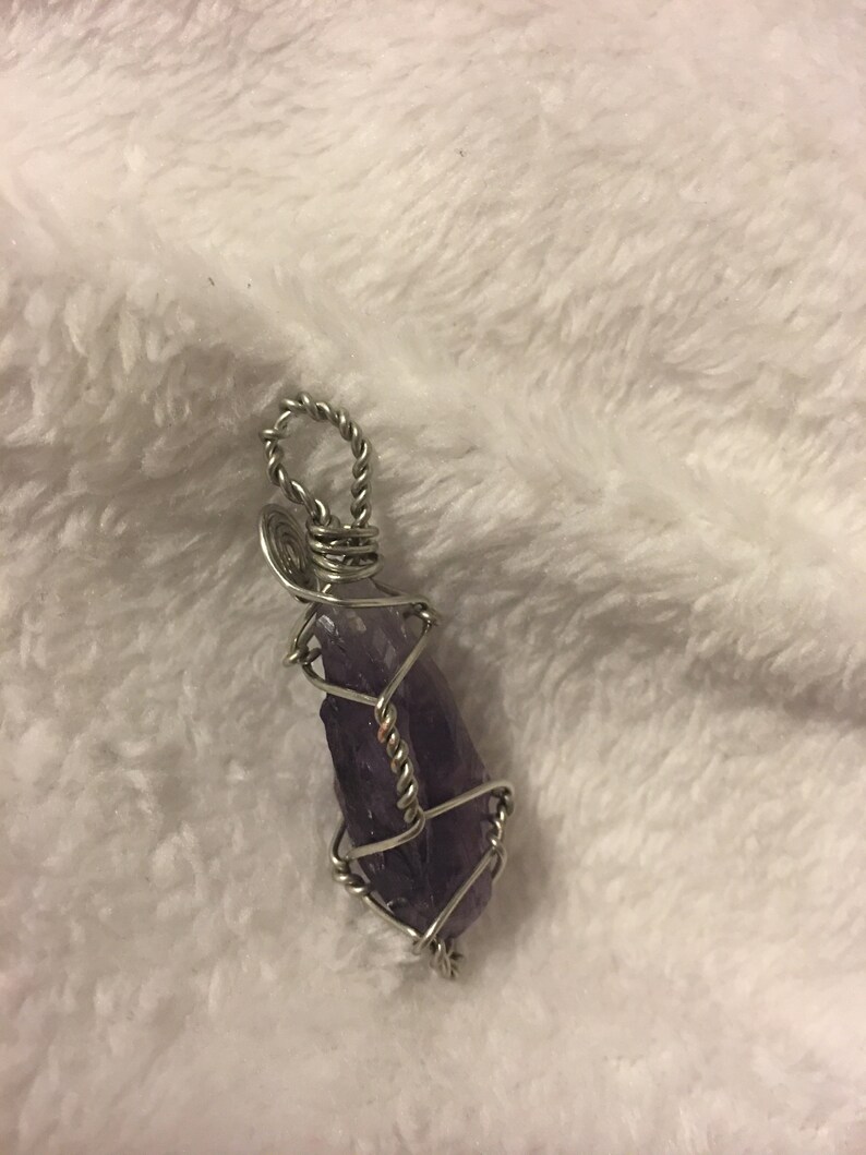Dainty raw amethyst crystal customizable wire wrapped pendant necklace ~ positivity ~ protection ~ crown chakra ~ witch aesthetic