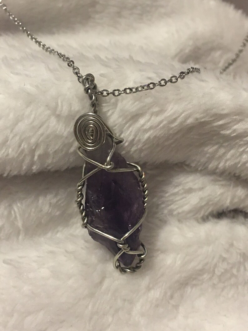 Dainty raw amethyst crystal customizable wire wrapped pendant necklace ~ positivity ~ protection ~ crown chakra ~ witch aesthetic