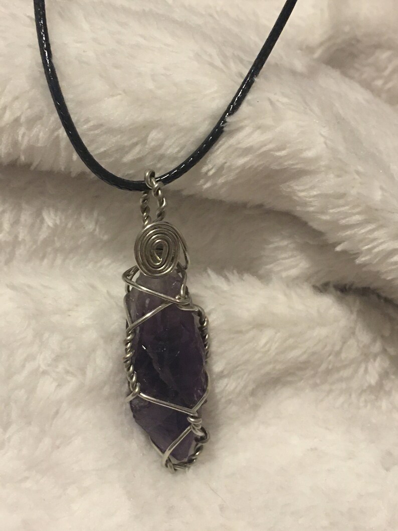 Dainty raw amethyst crystal customizable wire wrapped pendant necklace ~ positivity ~ protection ~ crown chakra ~ witch aesthetic