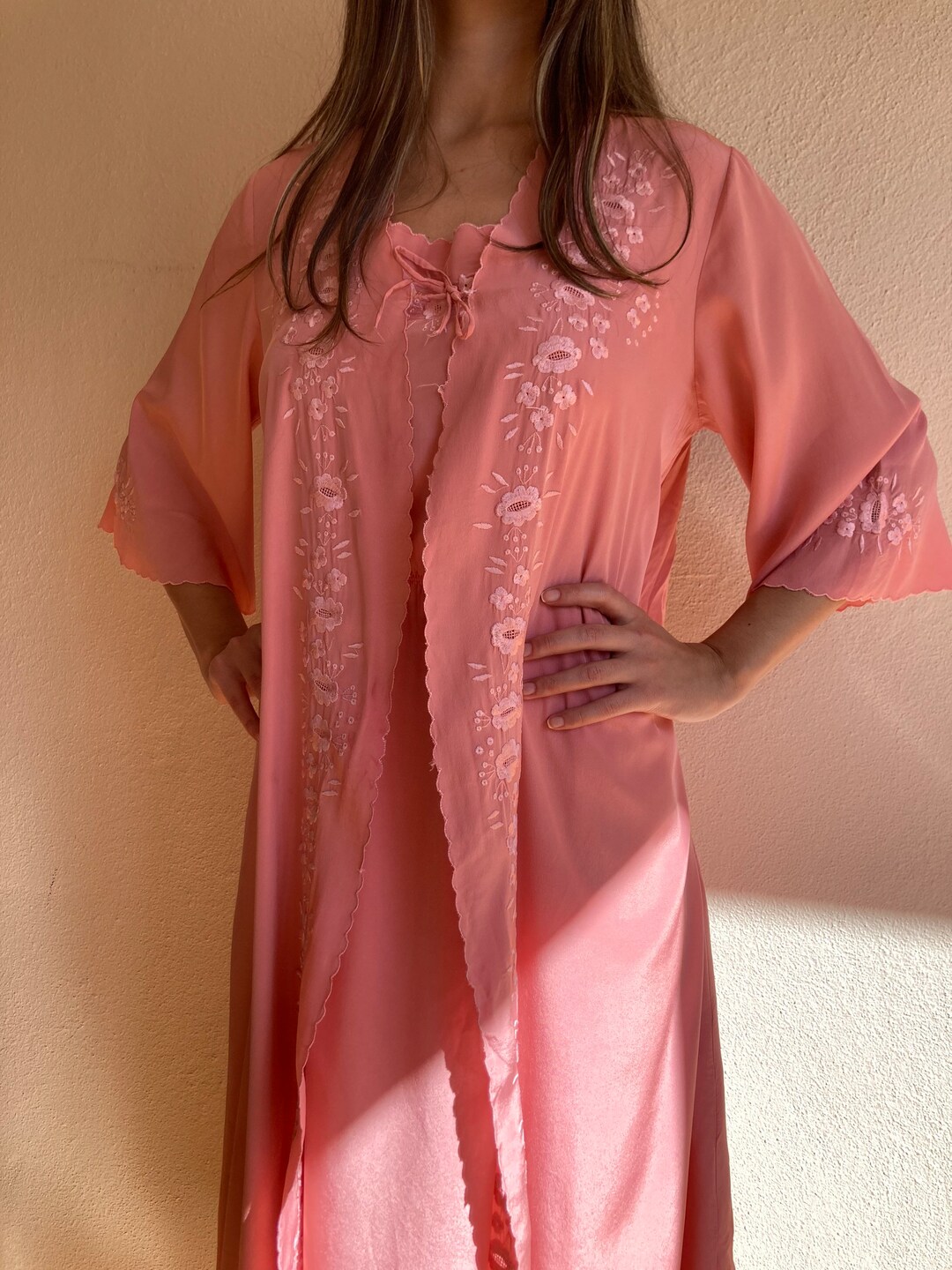 Vintage Pink Silk Nightgown Set Etsy