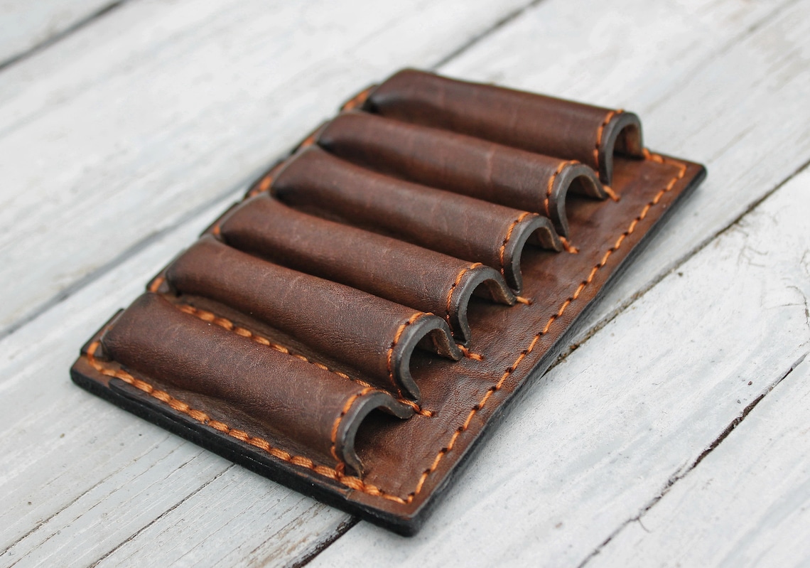 Ammo Holder 6 Cartridges 375 H&H .300 Win Mag. Brown Leather Etsy