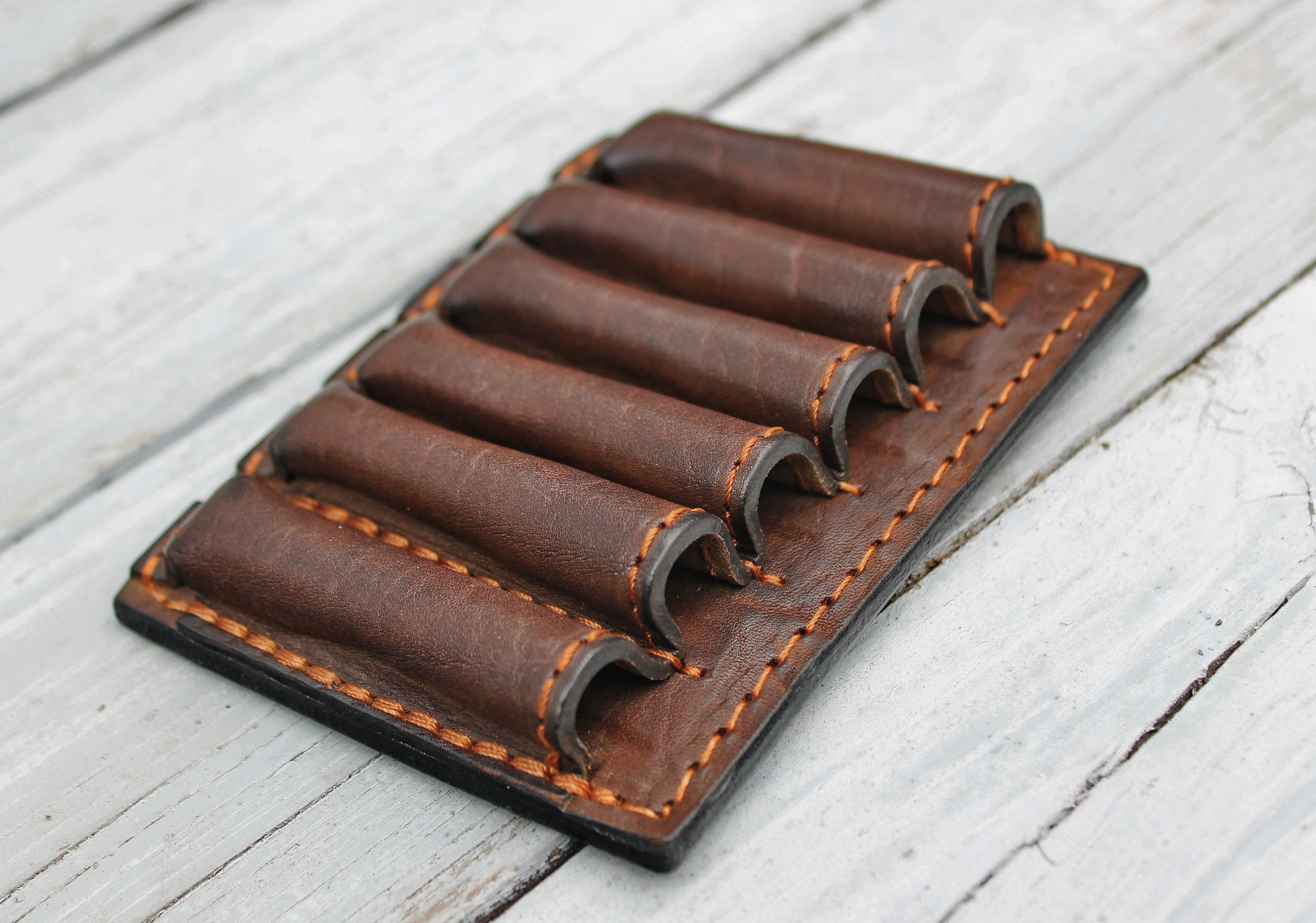 Ammo Holder 6 Cartridges 375 H&H .300 Win Mag. Brown Leather Etsy