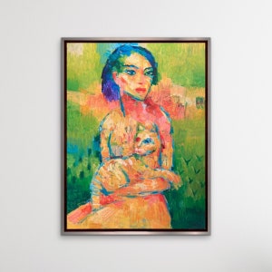 Painting (oil painting) “Woman with cat”, stretched canvas, 60 x 80 cm, Berlin 2010