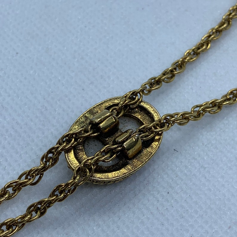 Vintage Two Strand Gold Tone Necklace with One Pendant Which Has A 1800/'s Scene On ChinaPorcelain Longest Strand is 16 inches when hanging