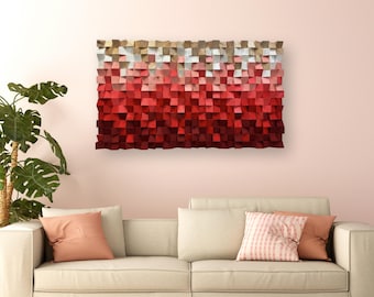 Gradient Wood Wall Art – Ombre Wooden Wall Decor, Modern 3D Wood Mosaic, Colorful Geometric Sculpture for Living Room