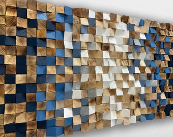 Reclaimed Art,Wood Mosaic Art, 3D Wall Art, Geometric Wood Panel Art, Rustic Wood Wall Decor