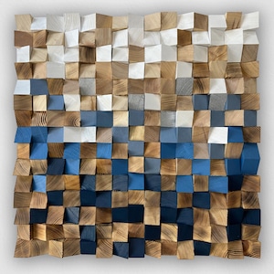 Wood Mosaic Art, 3D Wall Art, Geometric Wood Panel Art, Rustic Wood Wall Decor, Sound Diffuser, Reclaimed Art, Geometric Wood Panel Art