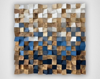 Holz-Mosaik-Kunst, 3D-Wandkunst, geometrische Holzplattenkunst, rustikale Holz-Wanddekoration, klangdiffusor, zurückgeforderte Kunst, geometrische Holzplattenkunst