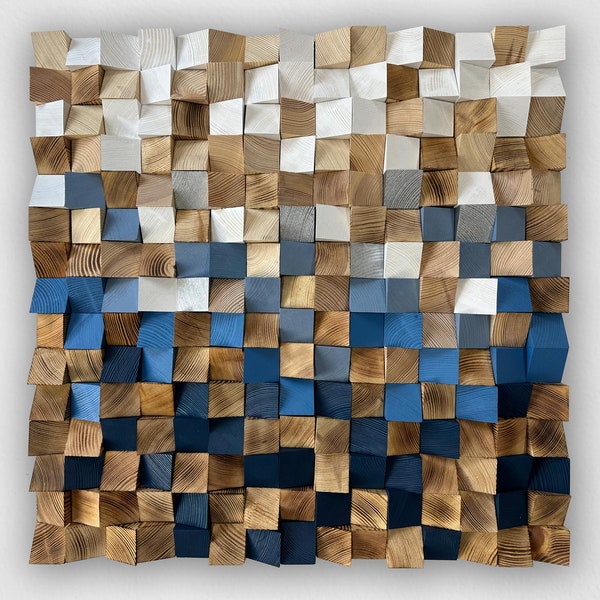 Wood Mosaic Art, 3D Wall Art, Geometric Wood Panel Art, Rustic Wood Wall Decor, Sound Diffuser, Reclaimed Art, Geometric Wood Panel Art