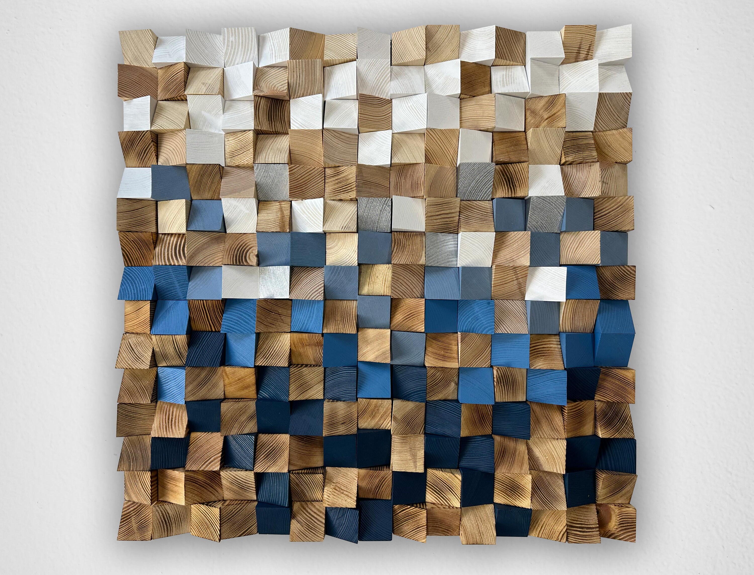 Wood Mosaic Art, 3D Wall Art, Geometric Wood Panel Art, Rustic Wood