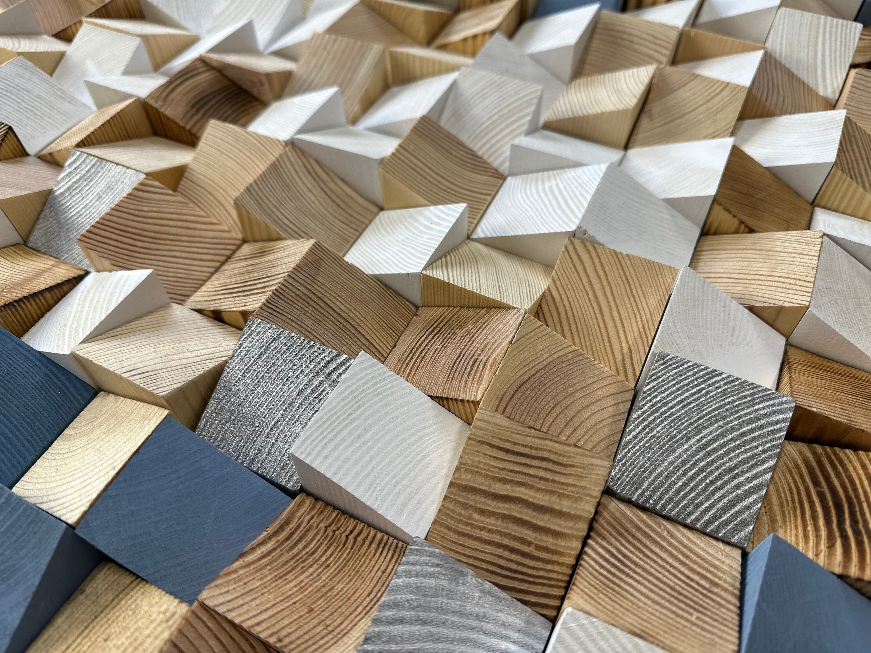 Wood Mosaic Art, 3D Wall Art, Geometric Wood Panel Art, Rustic Wood