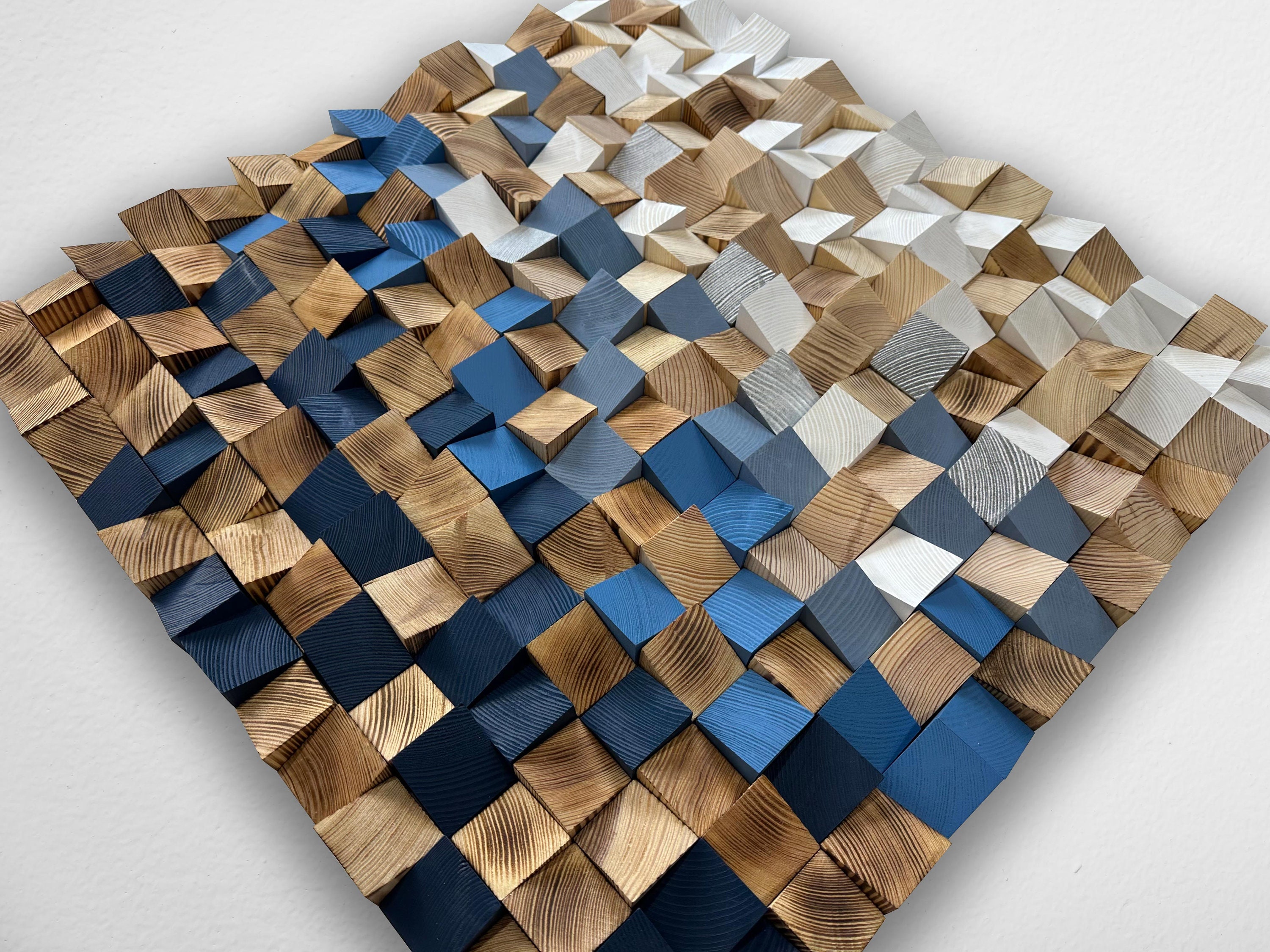 Wood Mosaic Art, 3D Wall Art, Geometric Wood Panel Art, Rustic Wood
