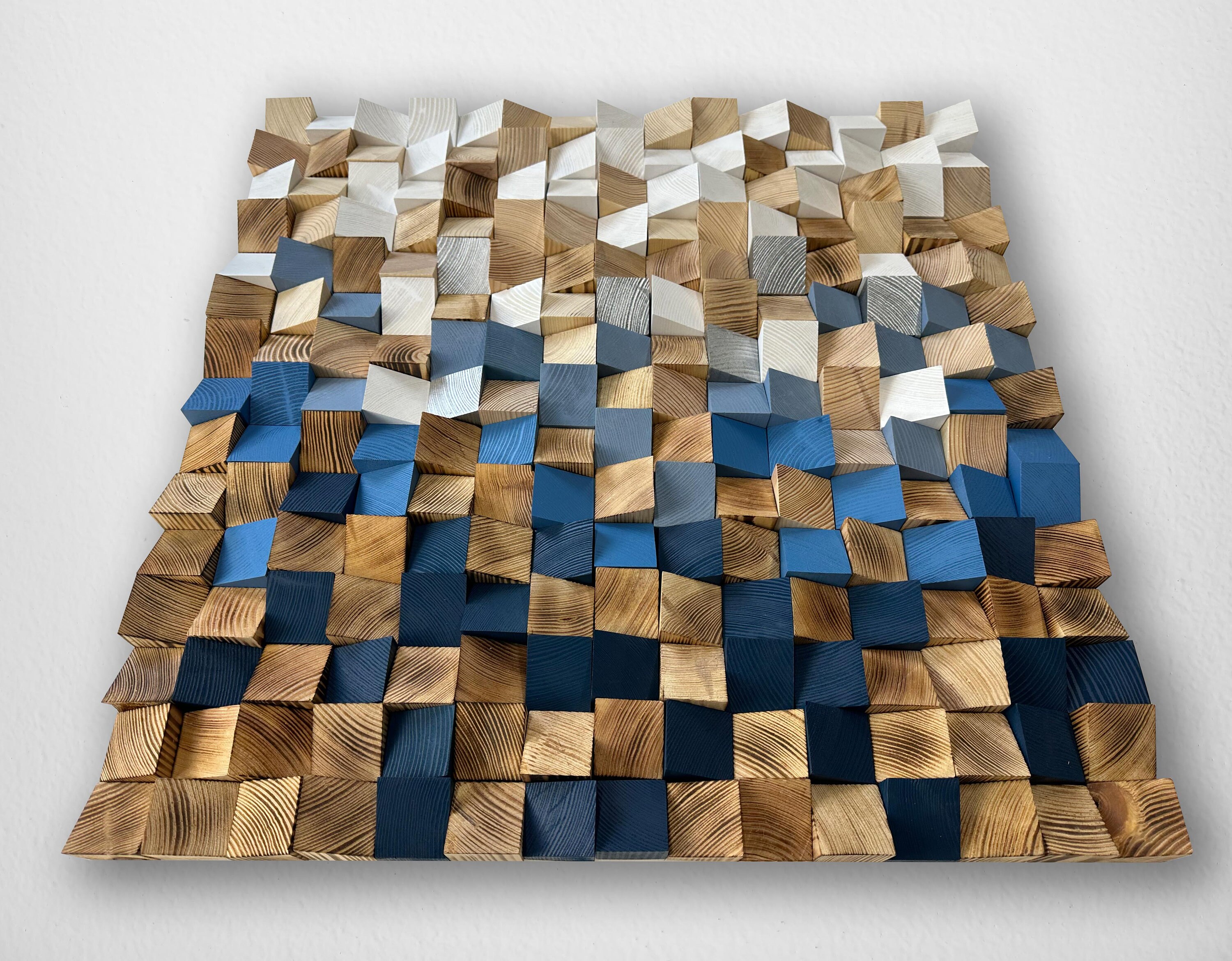 Wood Mosaic Art, 3D Wall Art, Geometric Wood Panel Art, Rustic Wood