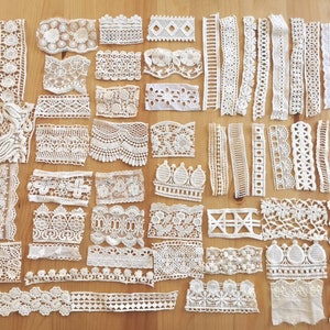 Junk Journal supplier kits|| 50 mini pieces of antique lace trims