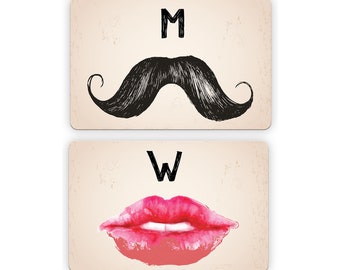 Retro Restroom Signs, Mustache Lips Design, 6x9 inch PVC