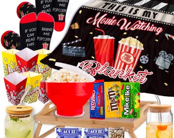 Movie Night Gift Basket, Snacks, Popcorn, Candy, Blanket